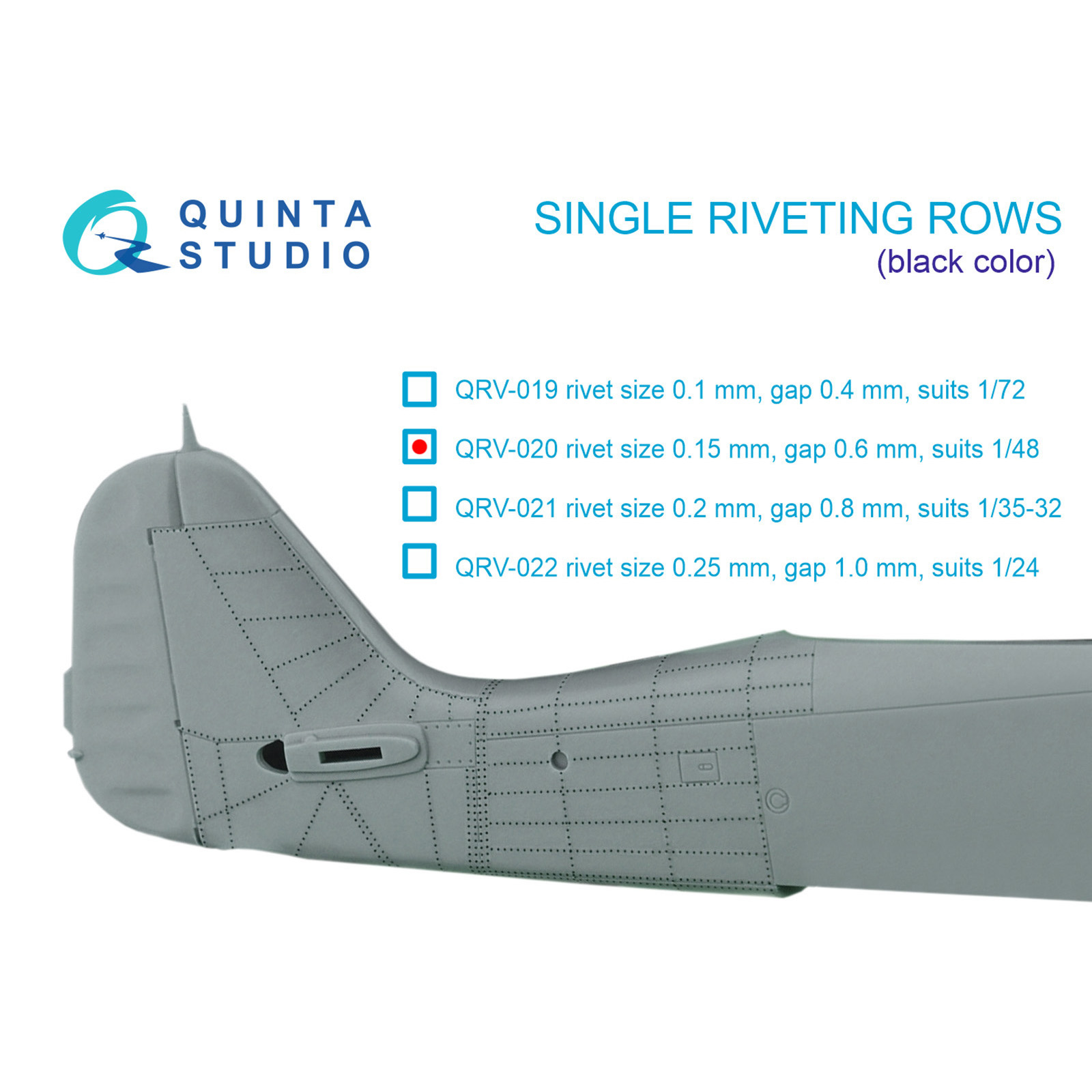 QRV-020 Quinta Studio 1/48 Одиночные клепочные ряды (размер клепки 0.15 mm, интервал 0.6 mm), черные, общая длина 6,2 m