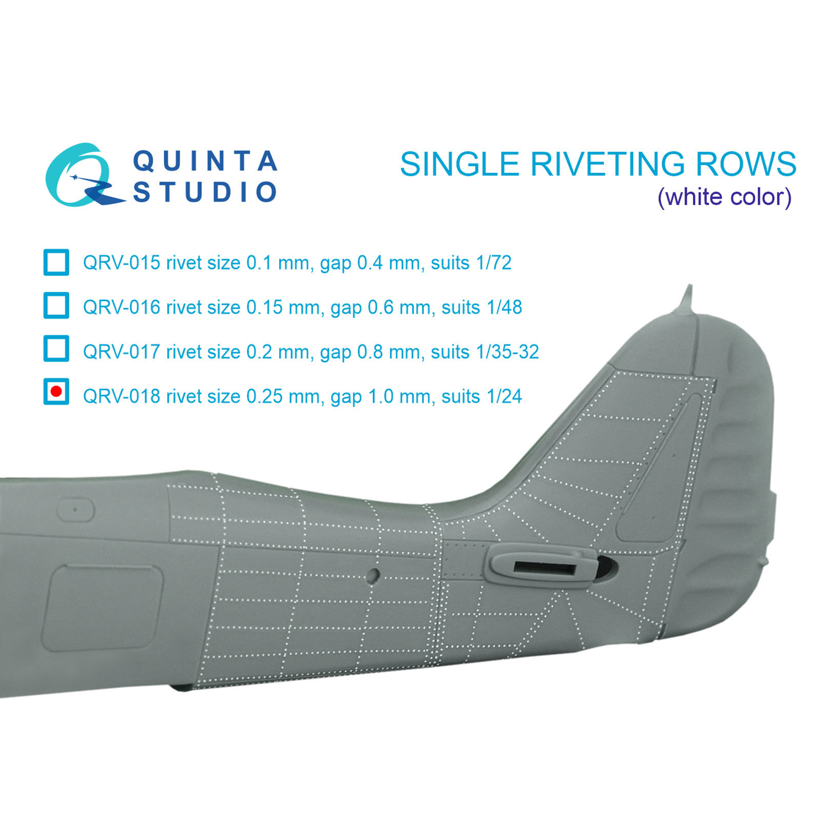 QRV-018 Quinta Studio 1/24 Одиночные клепочные ряды (размер клепки 0.25 mm, интервал 1.0 mm), белые, общая длина 5,8 m