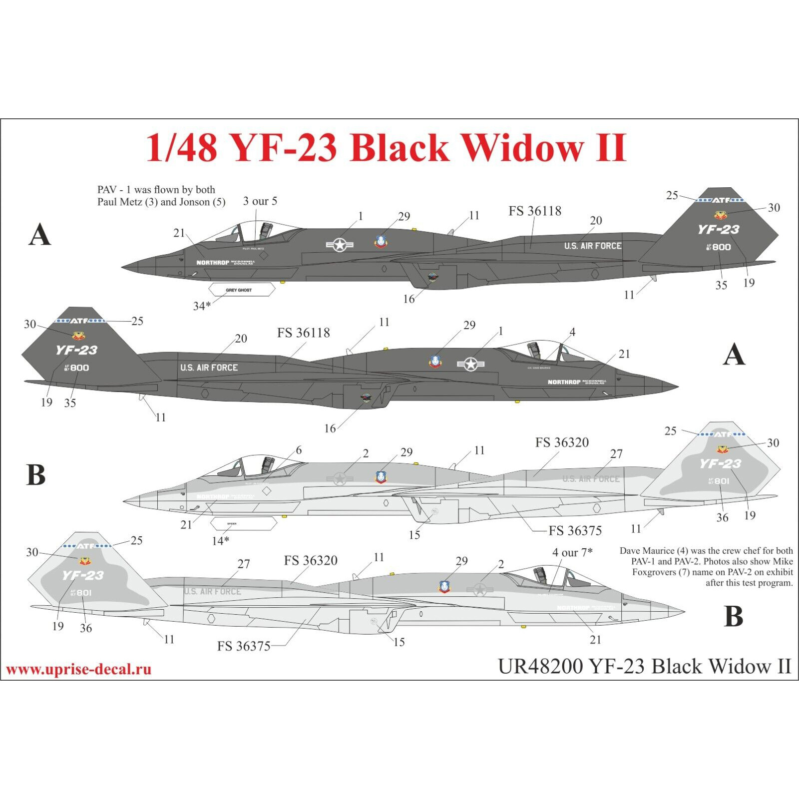 UR48200 UpRise 1/48 Декаль для YF-23 Black Widow II