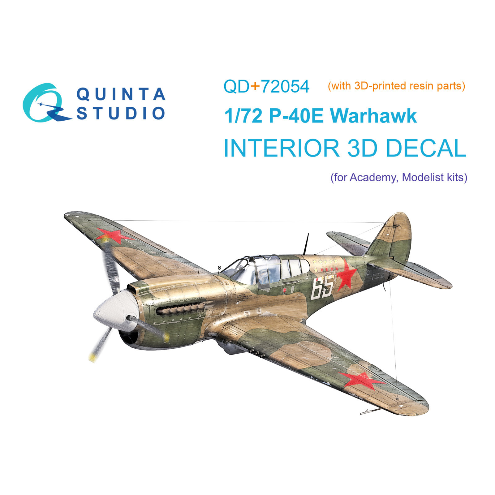 QD+72054 Quinta Studio 1/72 3D Декаль интерьера кабины P-40E Warhawk (Academy/Моделист) (с 3D-печатными деталями)