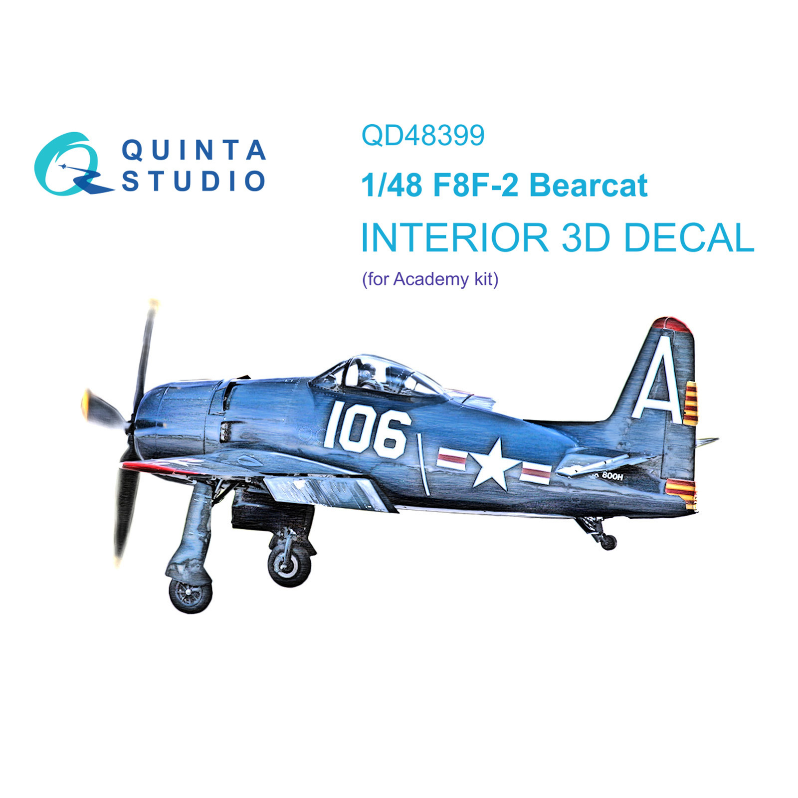 QD48399 Quinta Studio 1/48 3D Декаль интерьера кабины F8F-2 Bearcat (Academy)