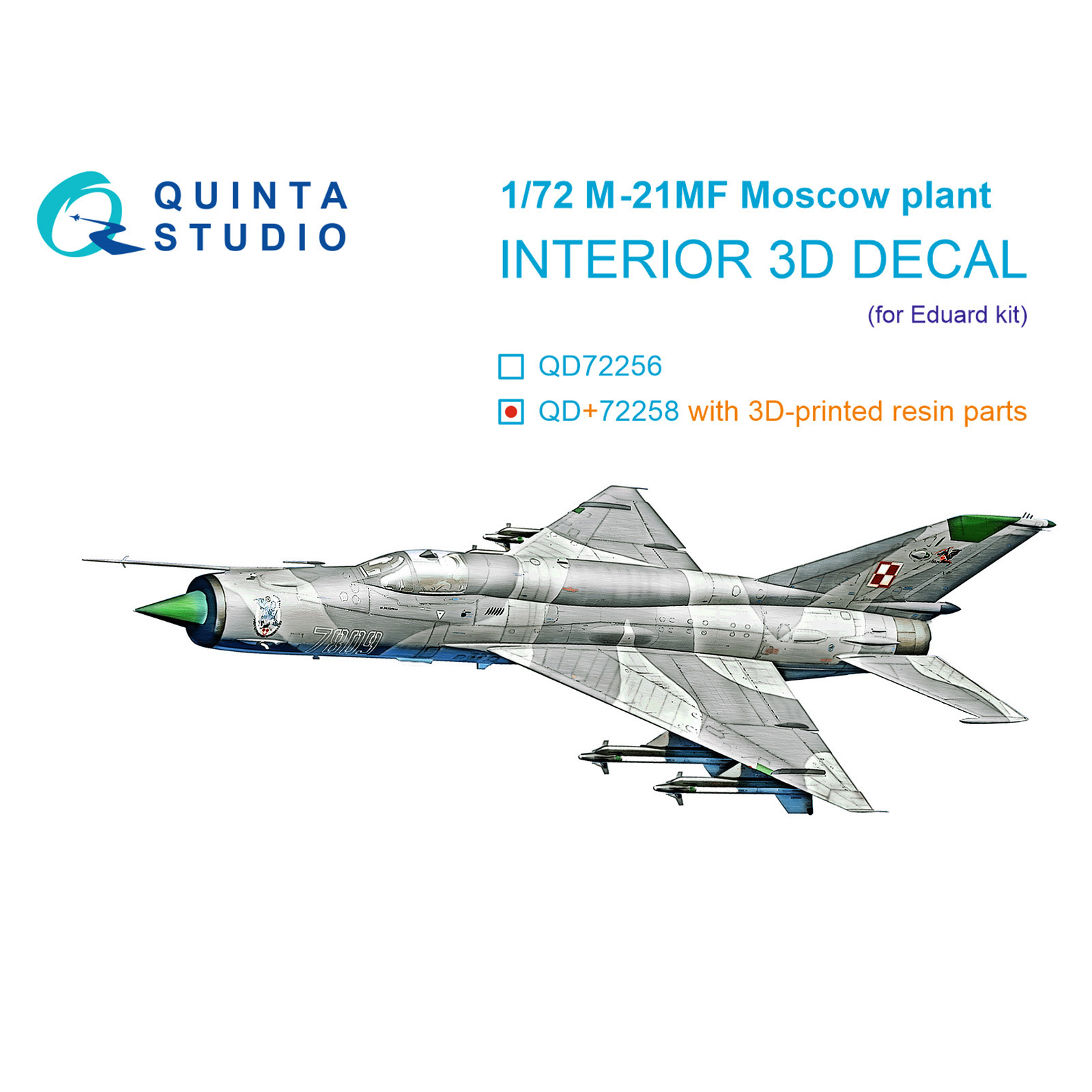 QD+72258 Quinta Studio 1/72 3D Декаль интерьера кабины MiGG-21МФ (Московского завода) (Eduard) (с 3D-печатными деталями)