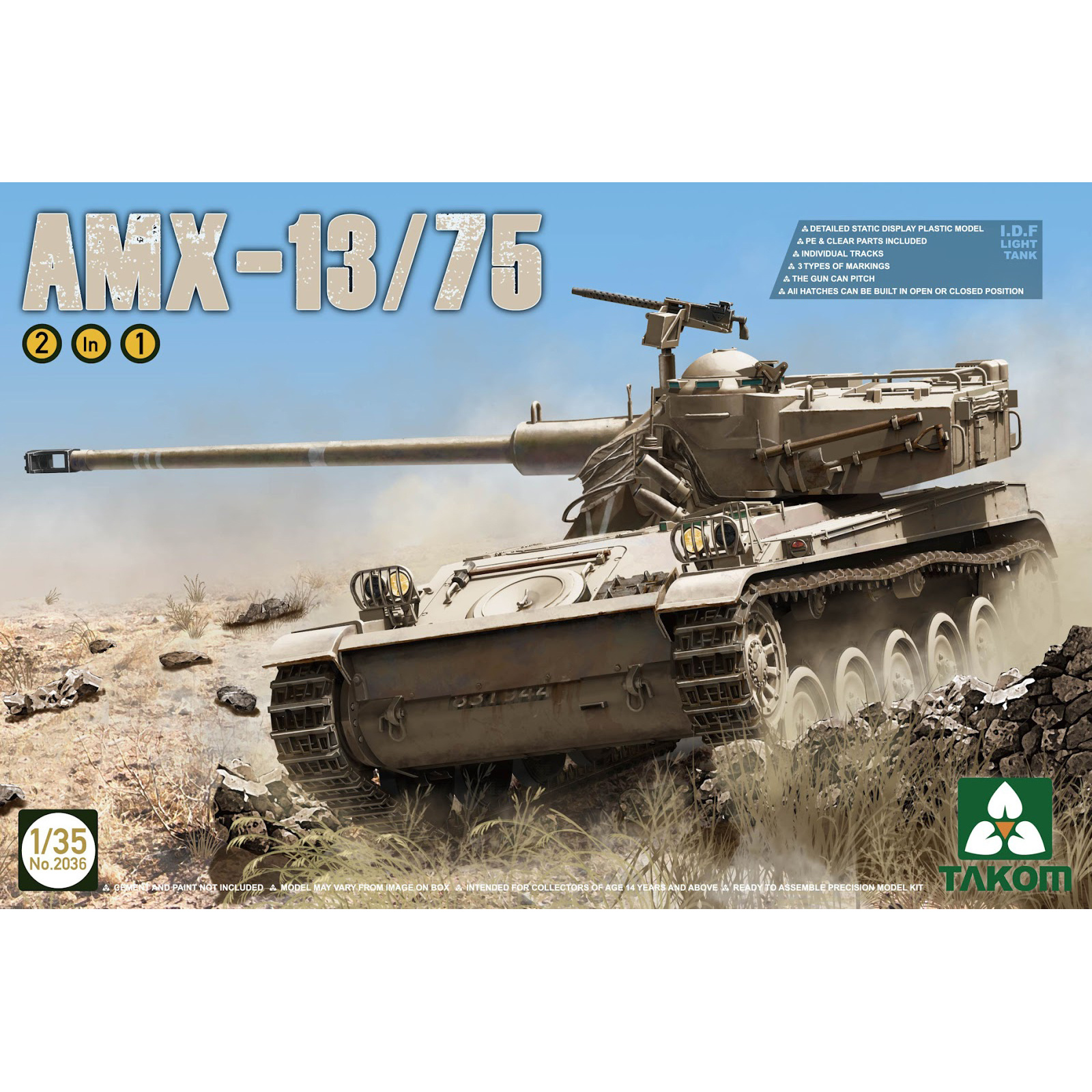 2036 Takom 1/35 Лёгкий танк I.D.F AMX-13/75 (2 в 1)