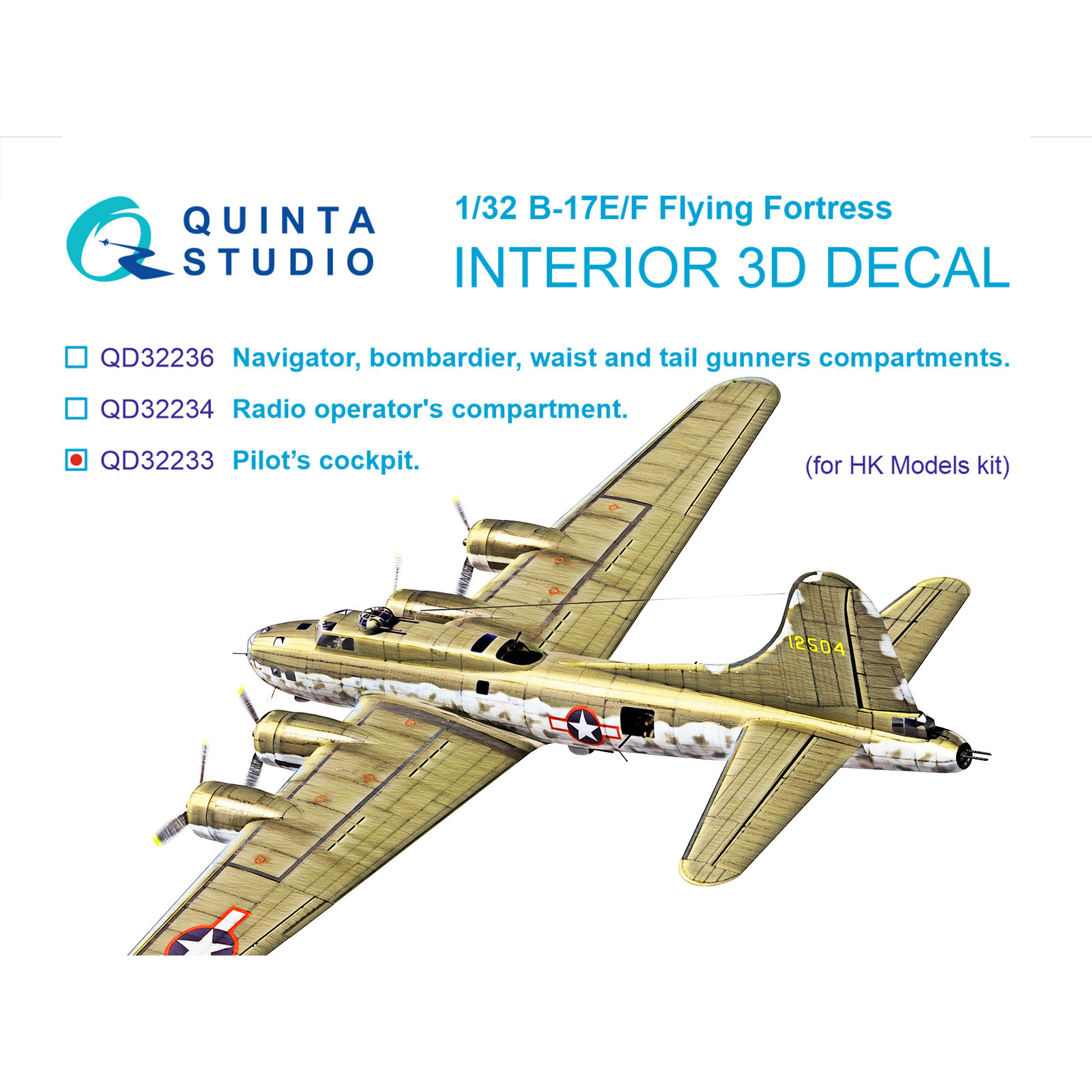 QD32233 Quinta Studio 1/32 3D Декаль интерьера кабины B-17E/F, Пилотская кабина (HK models)