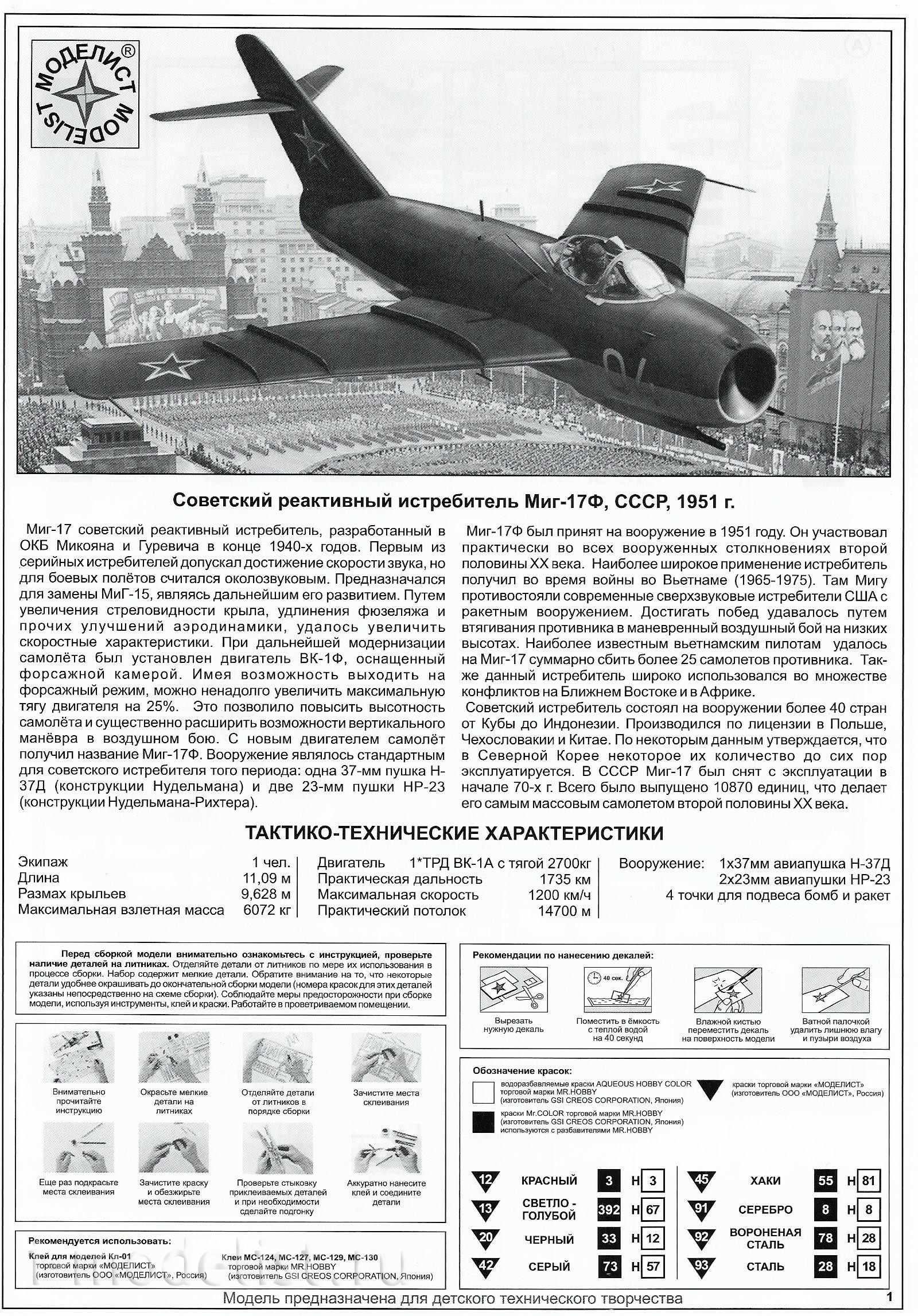 204814 Моделист 1/48 Советский реактивный истребитель, тип 17Ф