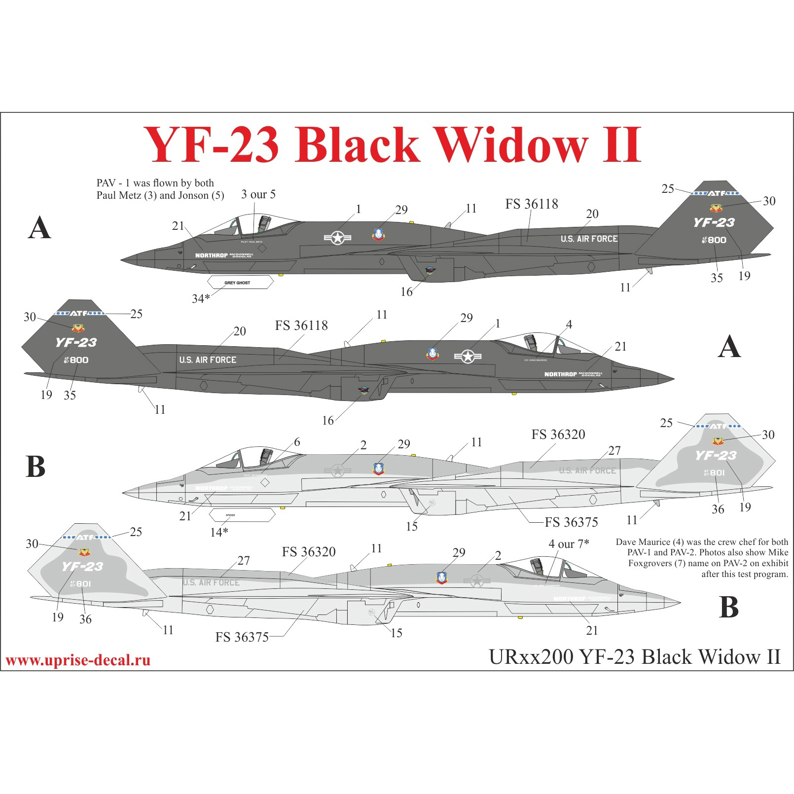 UR144200 UpRise 1/144 Декаль для YF-23 Black Widow II