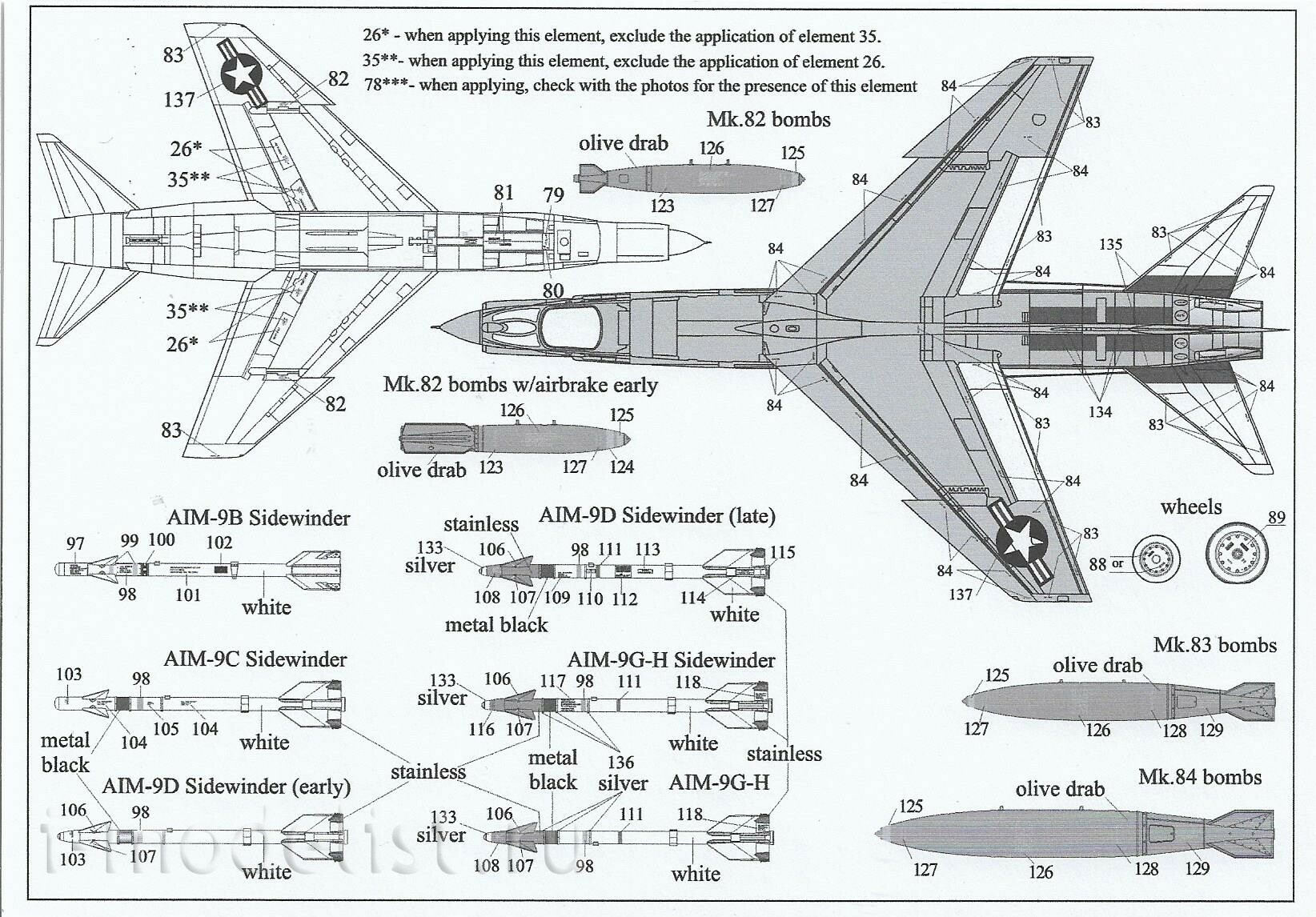 UR32197 UpRise 1/32 Декаль для F-8 Crusader тех. надписи со знаками отличия