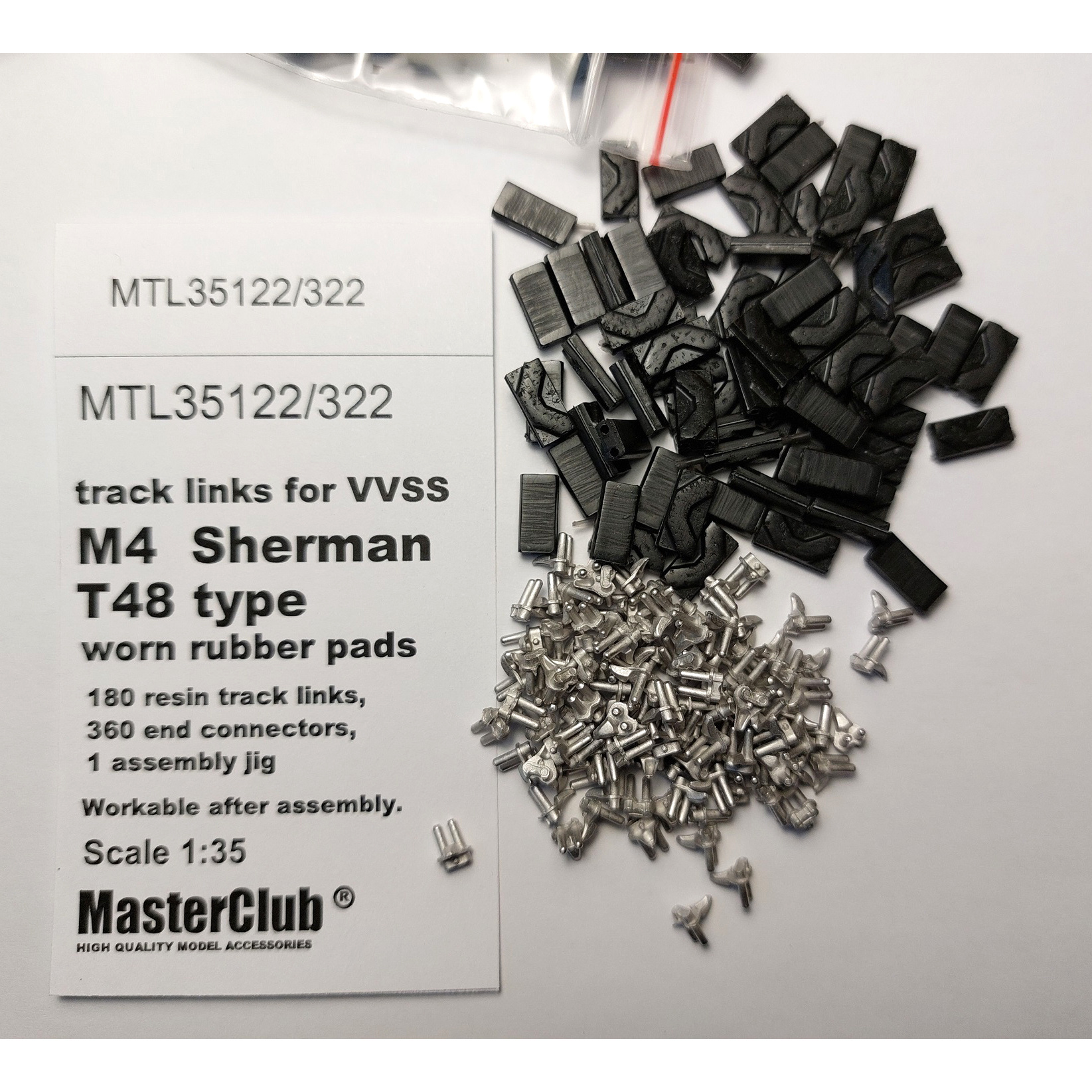 MTL-35122/322 MasterClub 1/35 Траки наборные железные для M4 Sherman/M3/RAM T48Т с изношенными подушками
