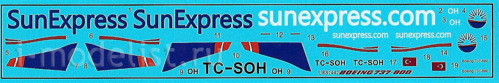 URS1442 UpRise 1/144 Декали для авиалайнера 737-800 Sunexpress (TC-SOH) Despicable Me 2 minions с тех. надписями
