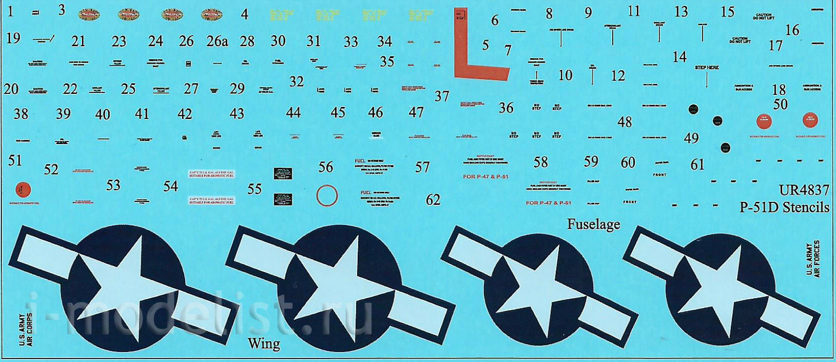 UR48179 UpRise 1/48 Декали для P-51D Mustang, тех. надписи