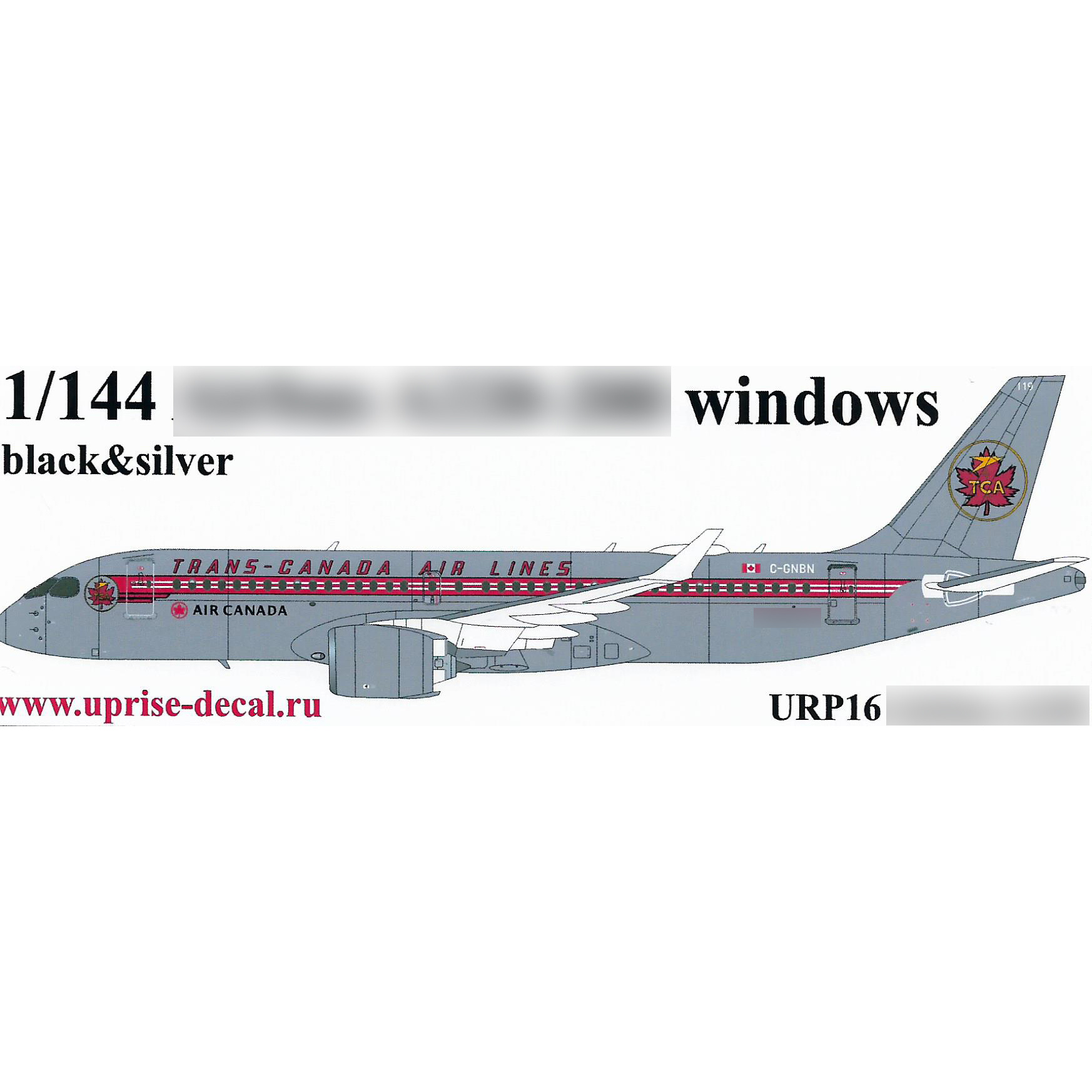 URP16 UpRise 1/144 Декали для A220-200 окна (black)