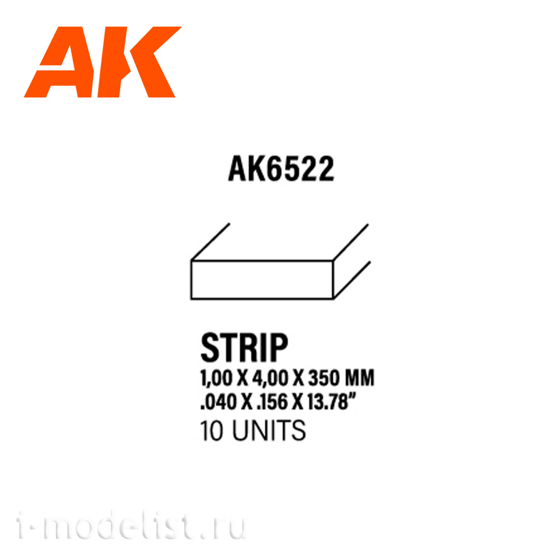 AK6522 AK Interactive Полоски 1.00 x 4.00 x 350 мм – стирол - (10 штук)	