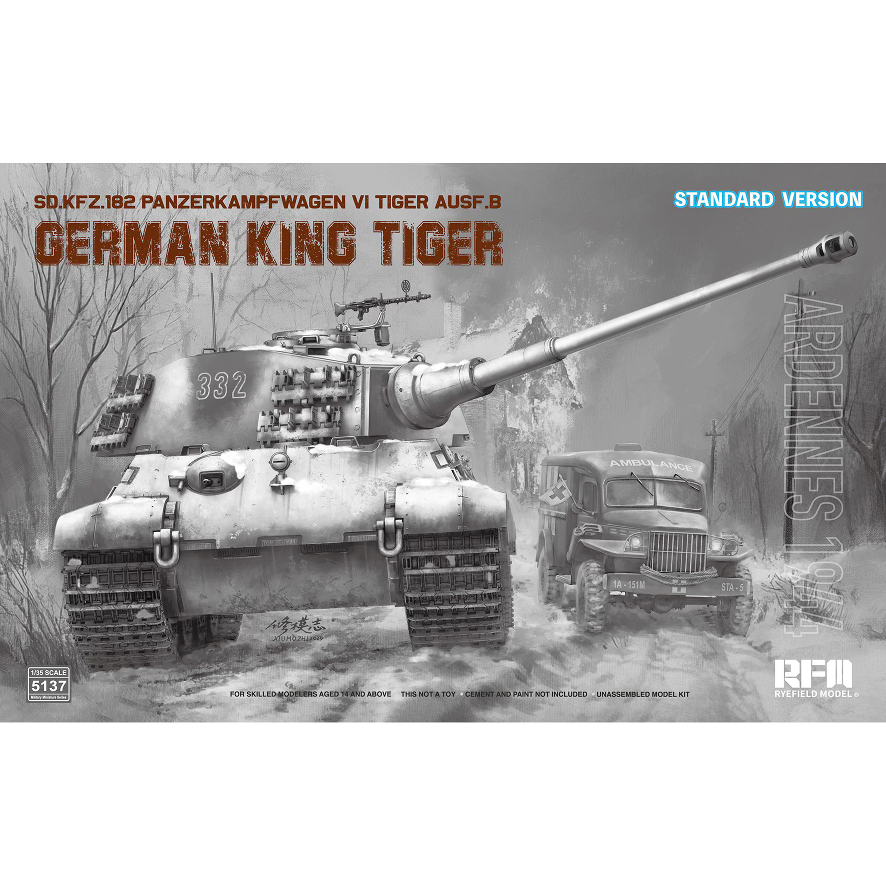 RM-5137 Rye Field Model 1/35 Немецкий танк Sd.Kfz.182 Panzerkampfwagen VI Tiger Ausf.B “King Tiger” ARDENNES 1944 Башня Henschel