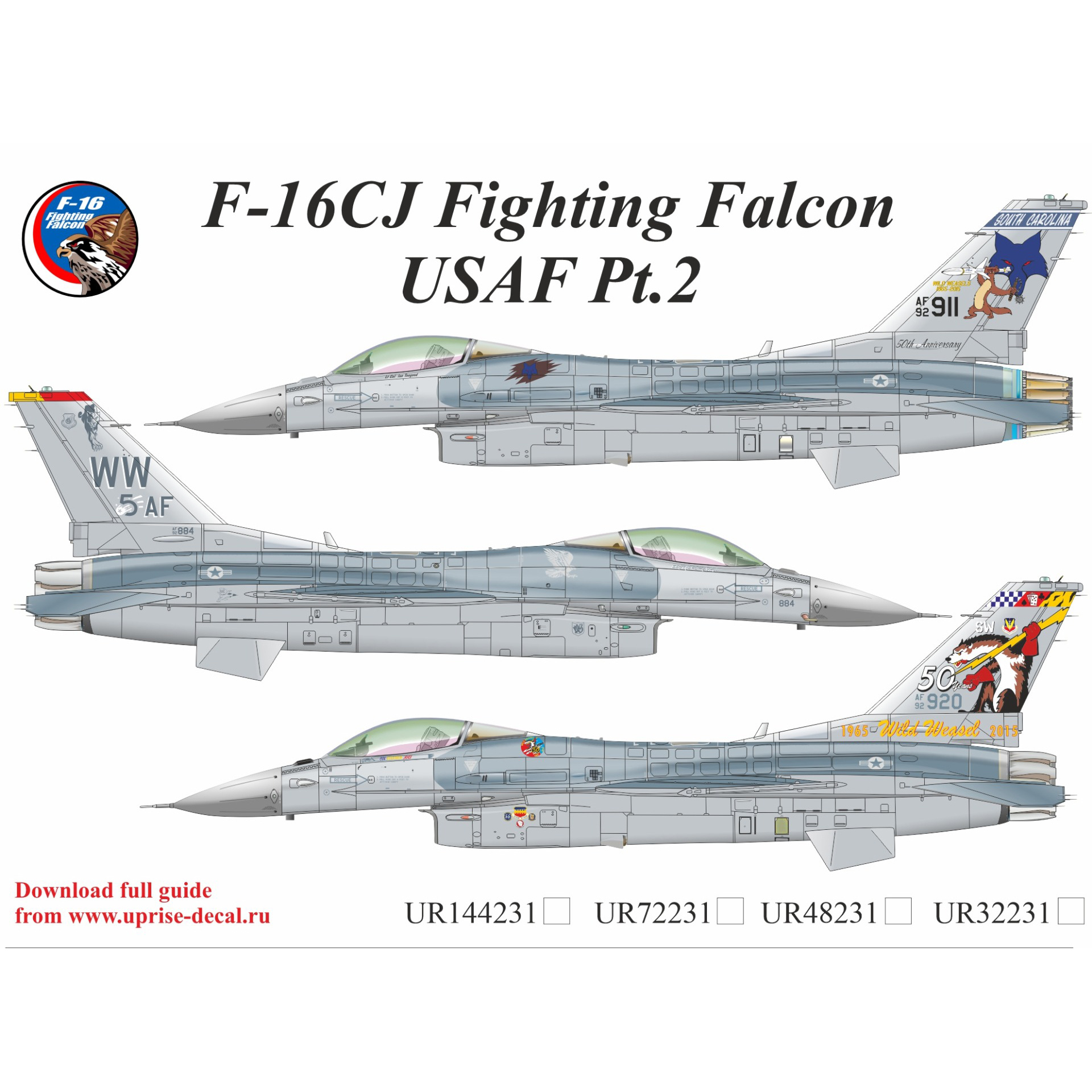 UR72231 UpRise 1/72 Декали для F-16CG Fighting Falcon USAF Pt.2 с тех. надписями, FFA (удаляемая лаковая подложка)