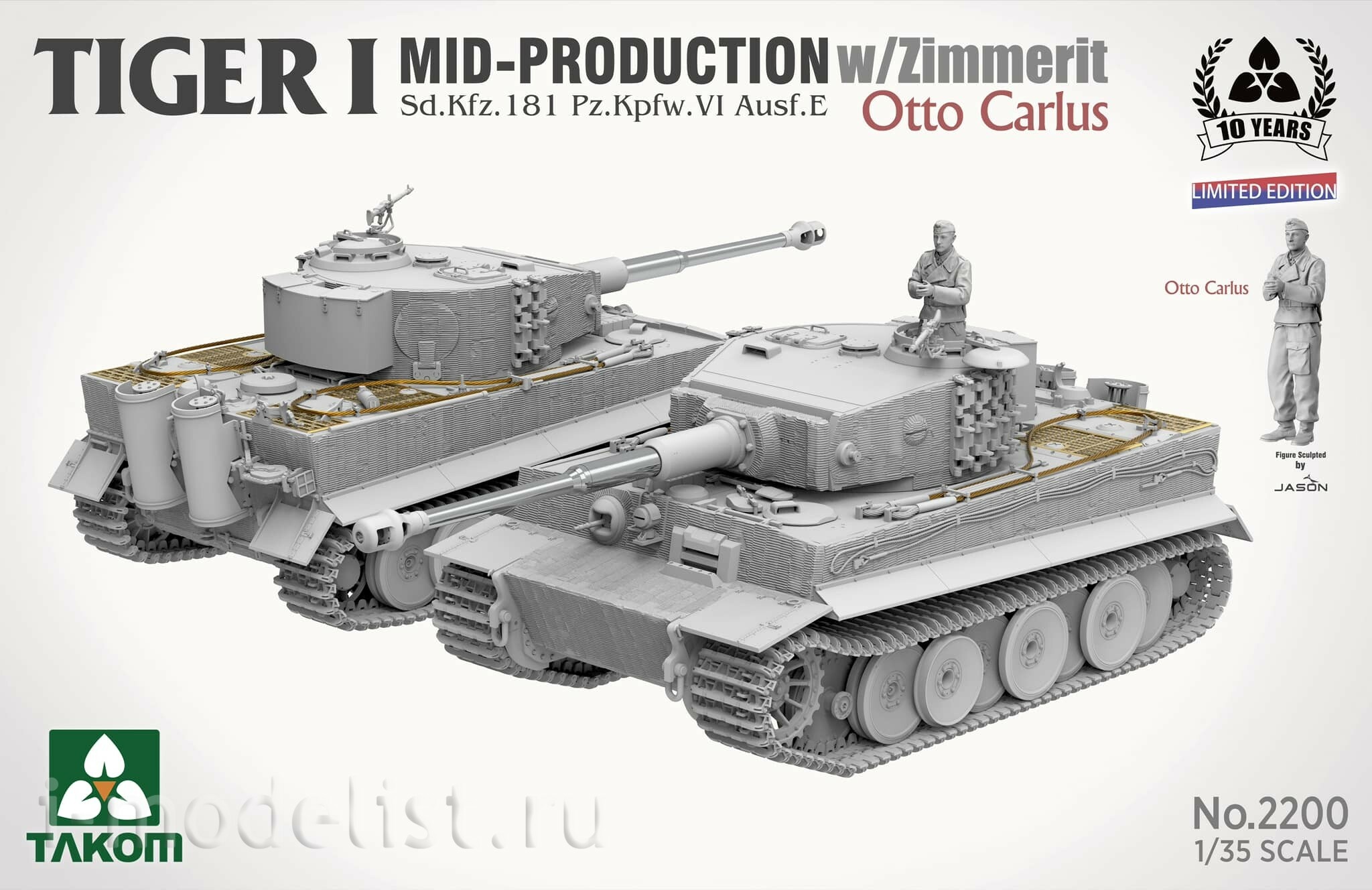 2200 Takom 1/35 Немецкий танк Tiger I (средний) с Zimmerit