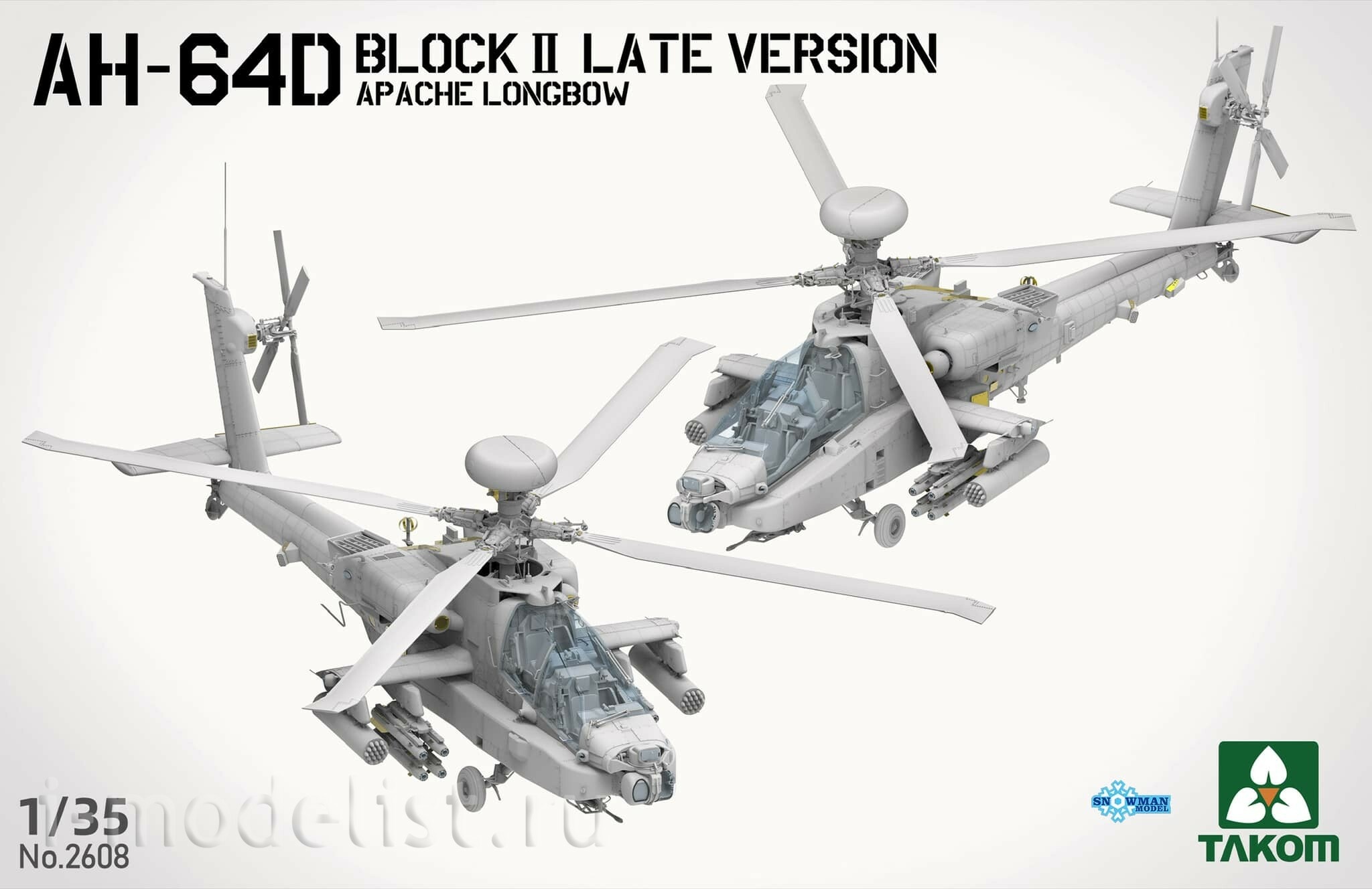 2608 Takom 1/35 AH-64D Block II Late Version (включает в себя 3D-детали из смолы и 2 фигурки)