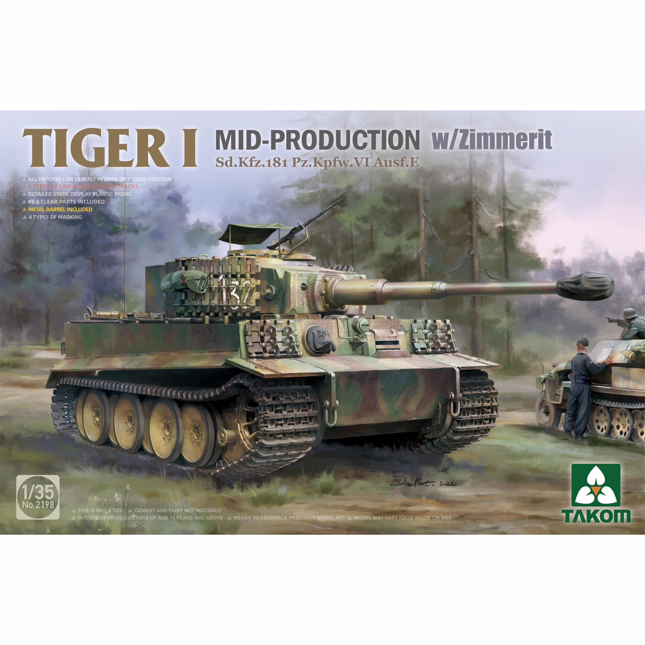 2198 Takom 1/35 Немецкий тяжёлый танк Sd.Kfz. 181 Pz.Kpfw.VI Ausf.E Tiger I (средний) с Zimmerit