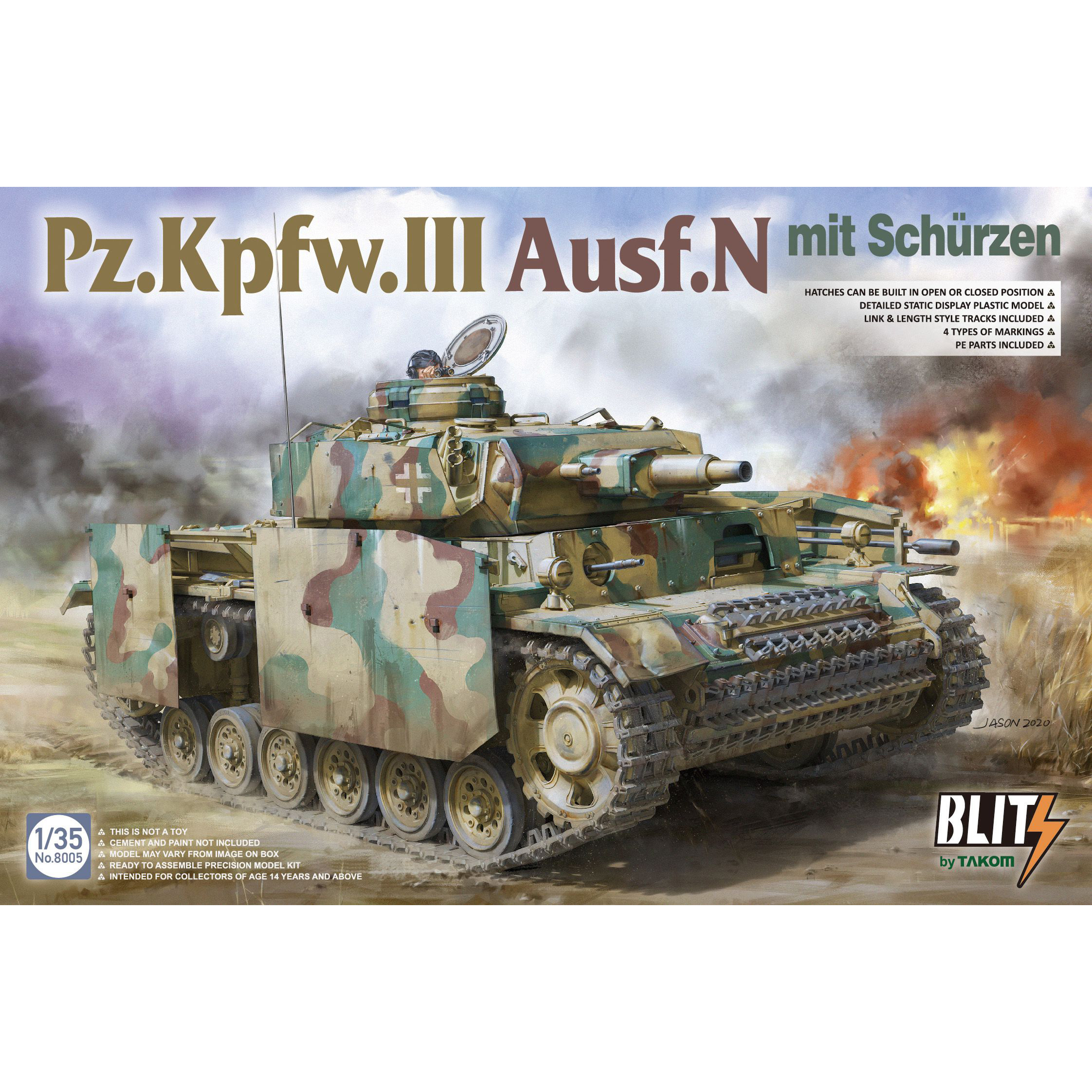 8005 Takom 1/35 Немецкий танк Pz.Kpfw.III Ausf.N mit schürzen (Blitz)