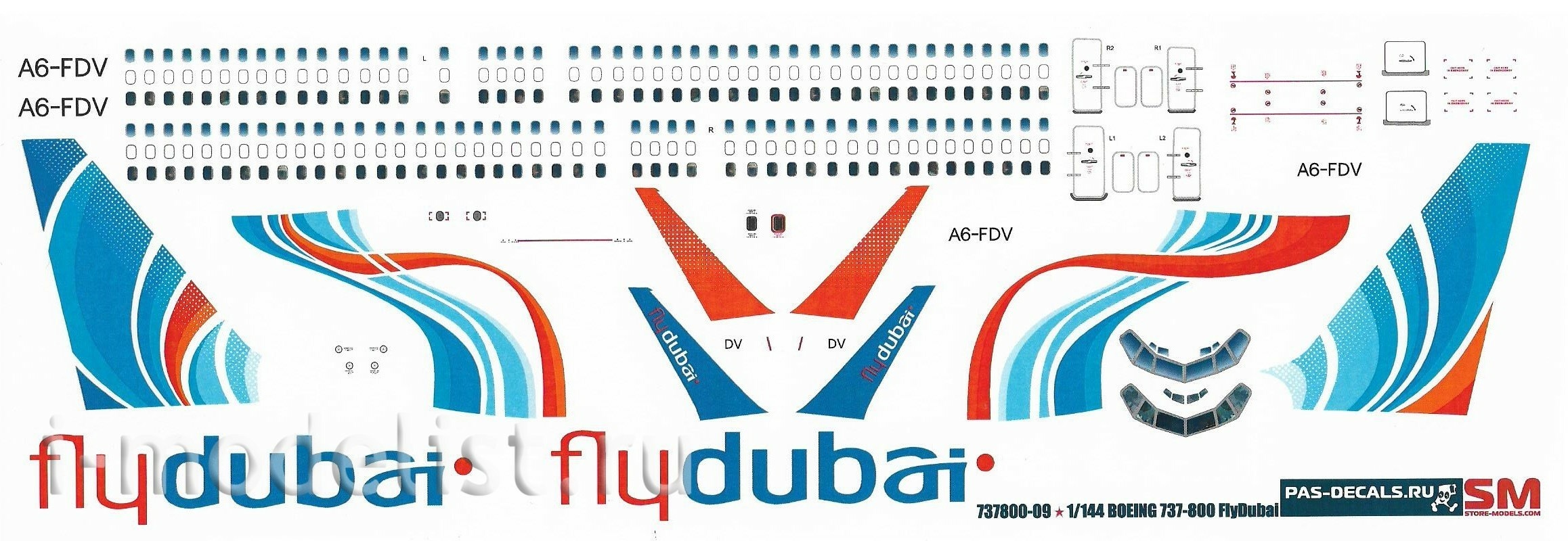 737800-09 PasDecals 1/144 Декаль на Boeng 737-800 Fly Dubai