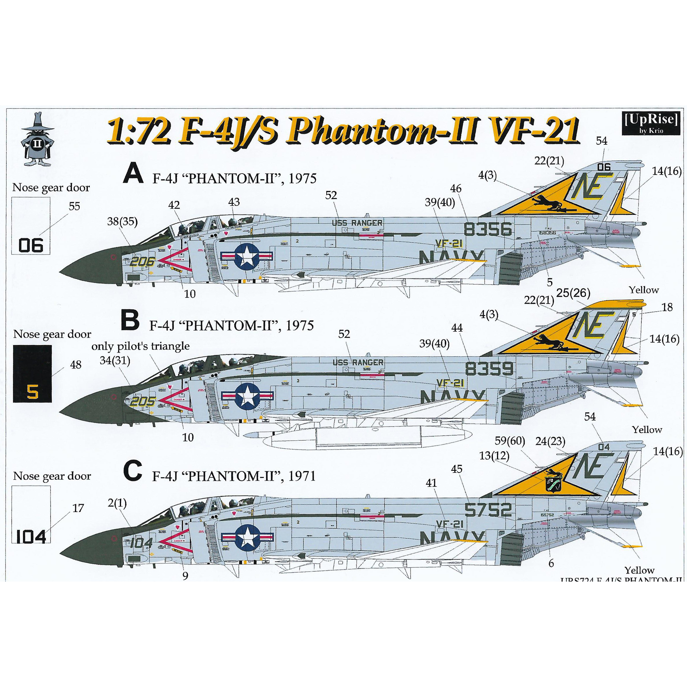 URS724 UpRise 1/72 Декали для F-4J/S Phantom VF-21, без тех. надписей