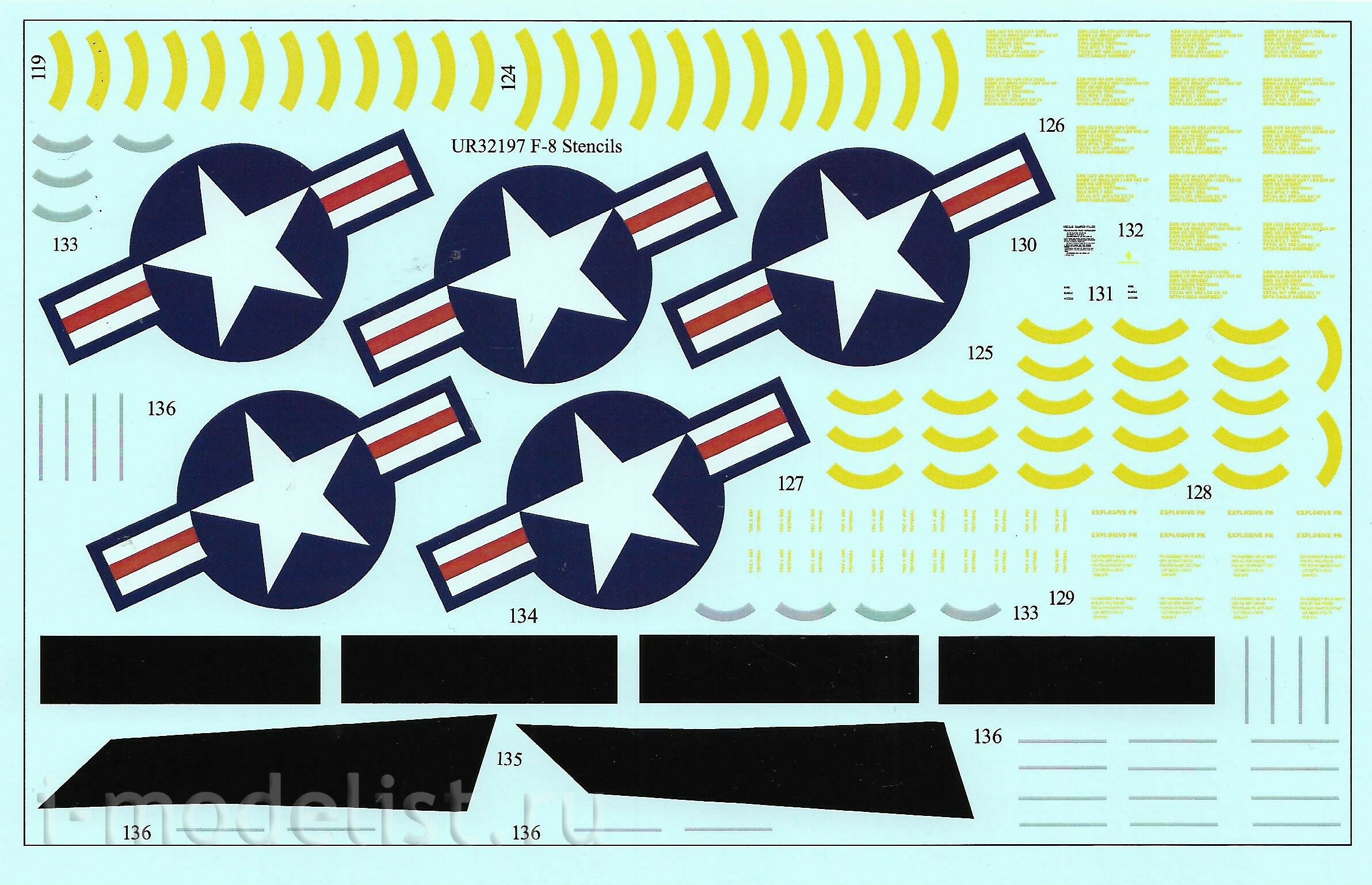 UR32197 UpRise 1/32 Декаль для F-8 Crusader тех. надписи со знаками отличия