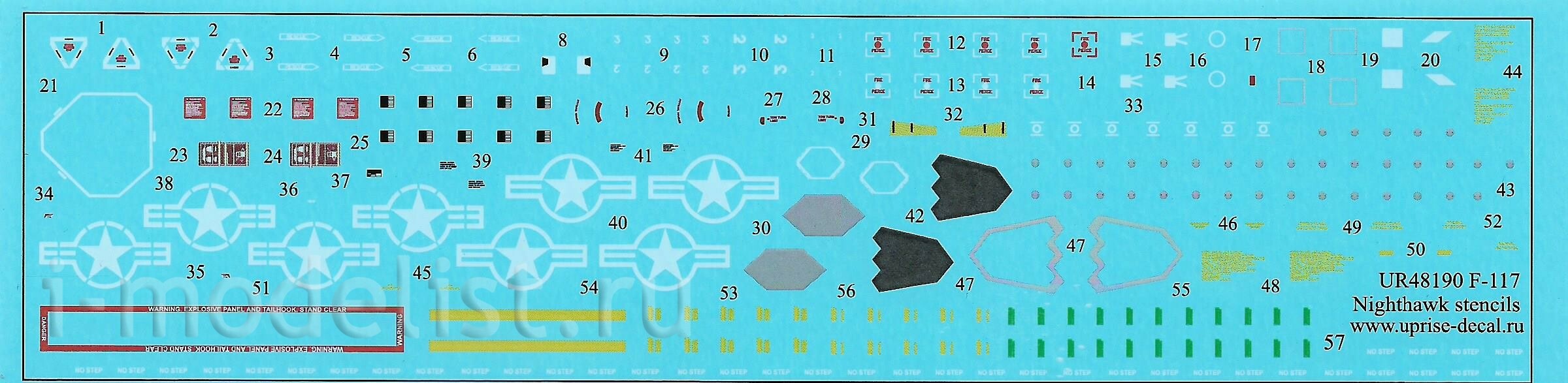 UR48190 UpRise 1/48 Декаль для F-117A Тех. надписи