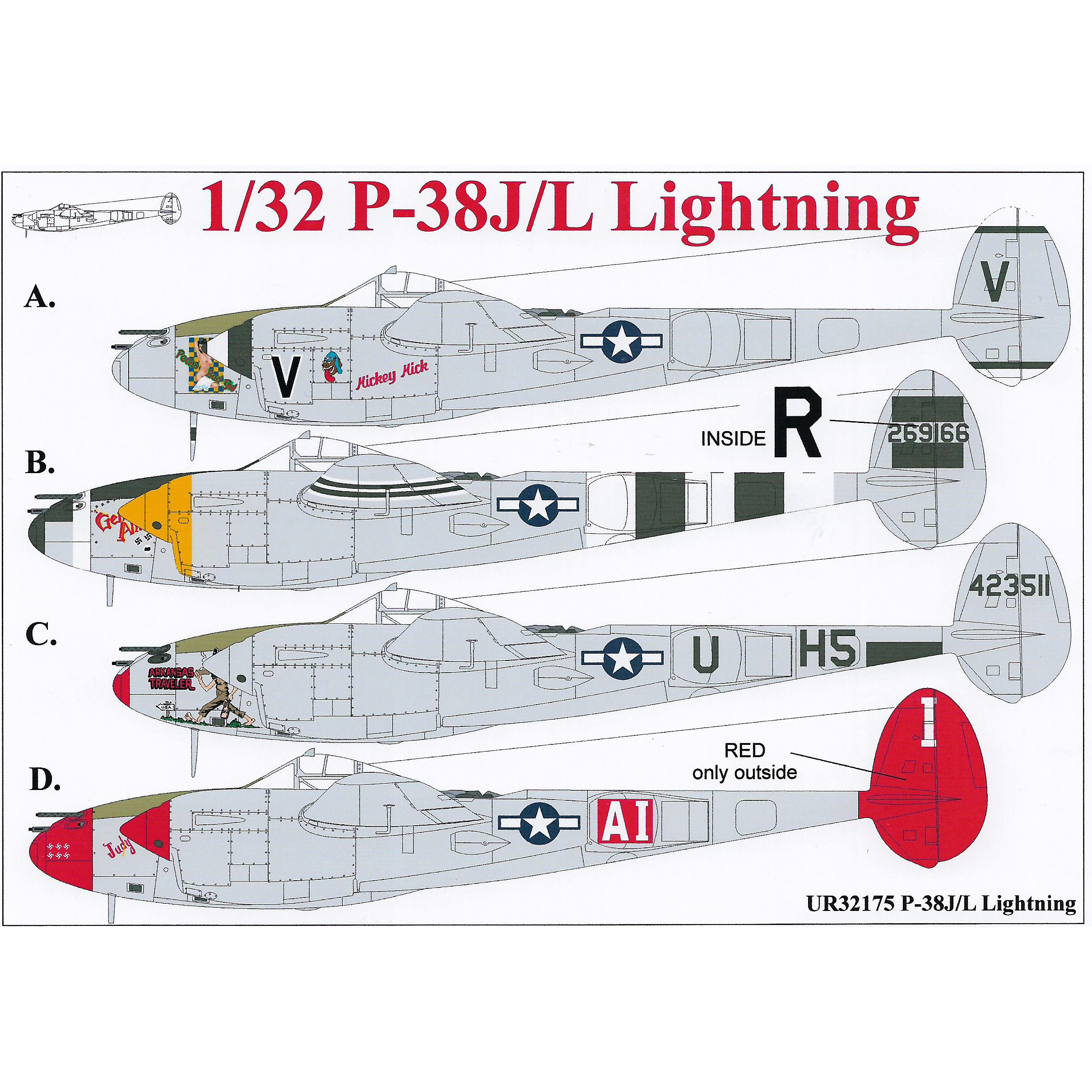 UR32175 UpRise 1/32 Декали для P-38 J/L Lightning