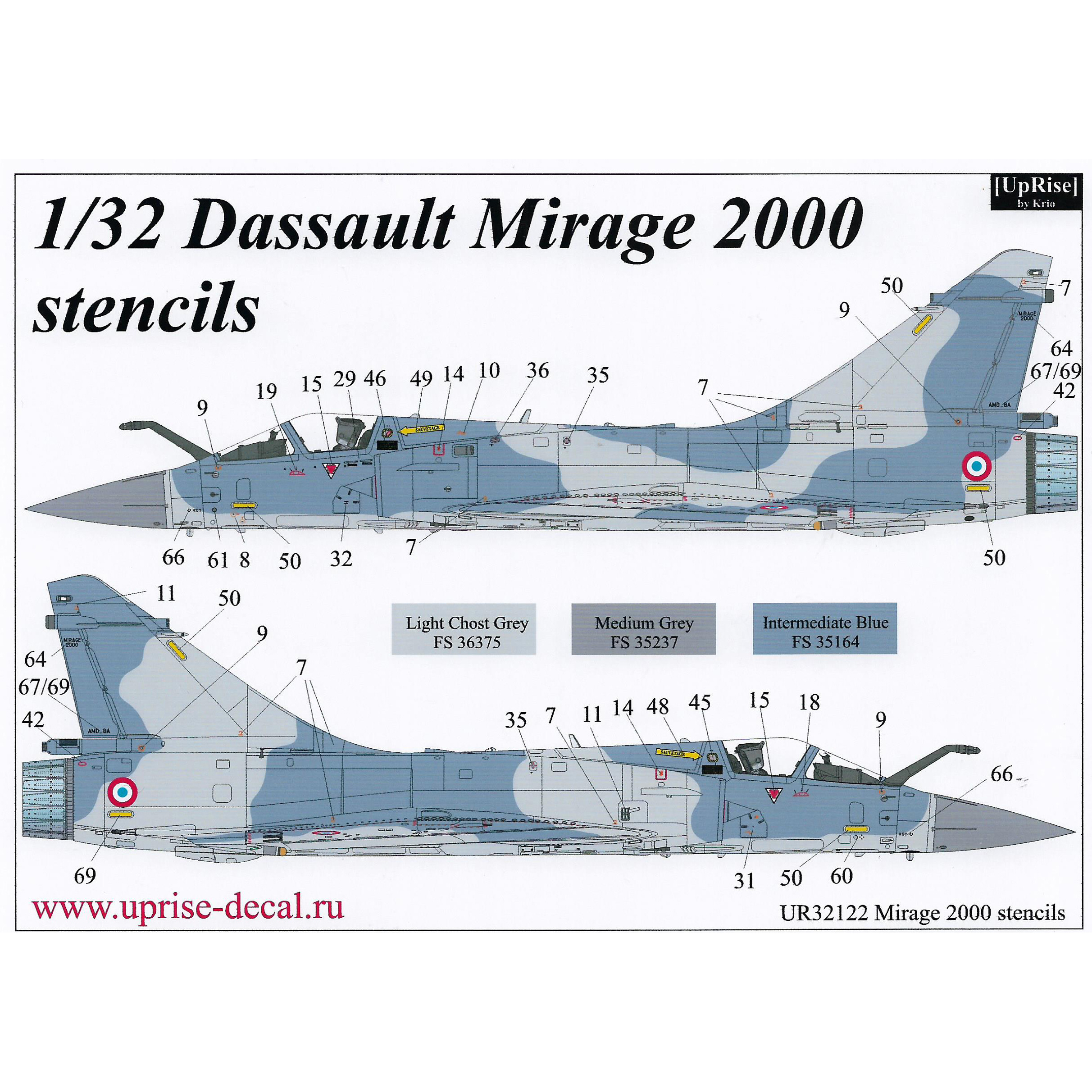 UR32122 UpRise 1/32 Декали для Dassault Mirage 2000 B/C/D/N, тех. надписи