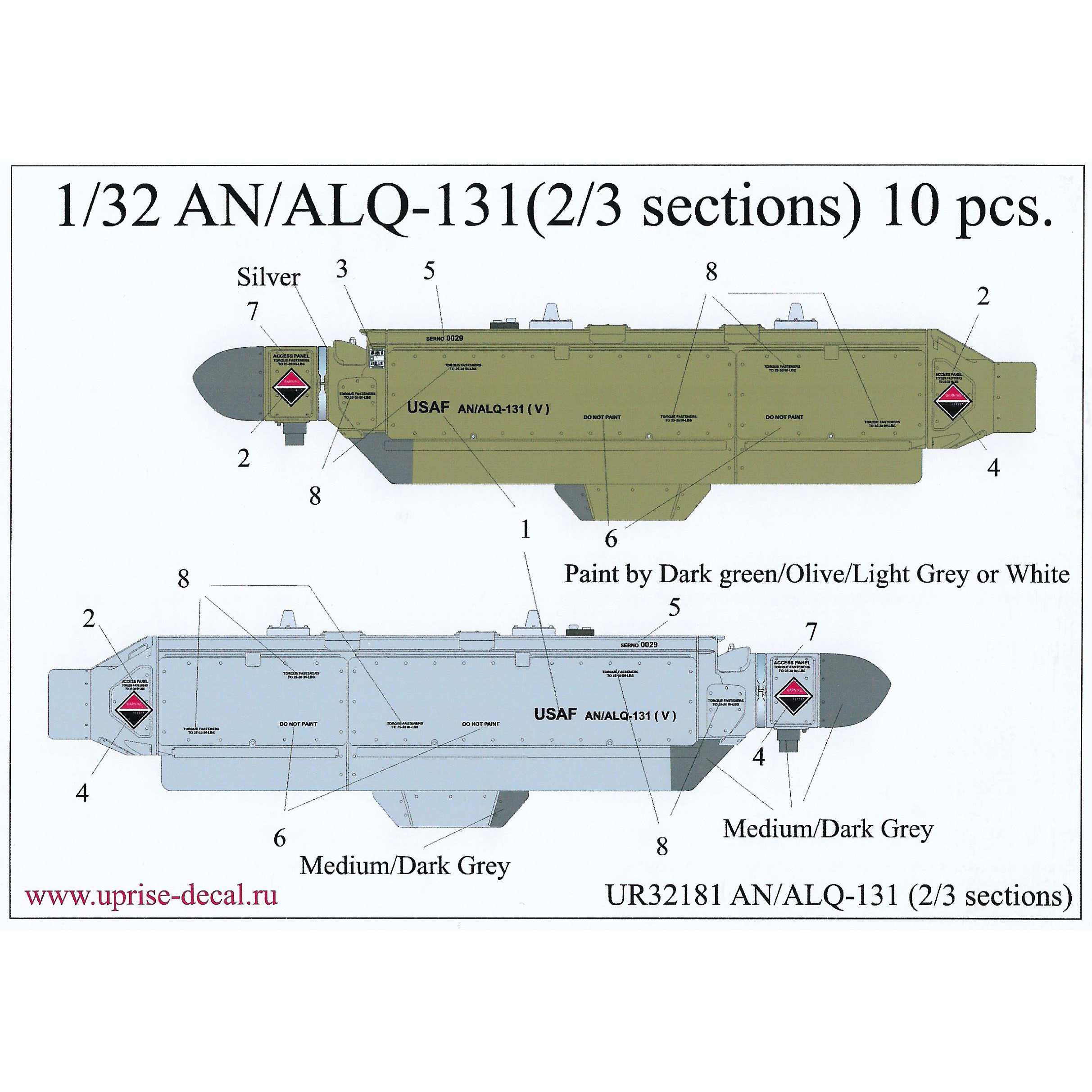 UR32181 UpRise 1/32 Декали для AN/ALQ-131 (2/3 sections) 10 pcs