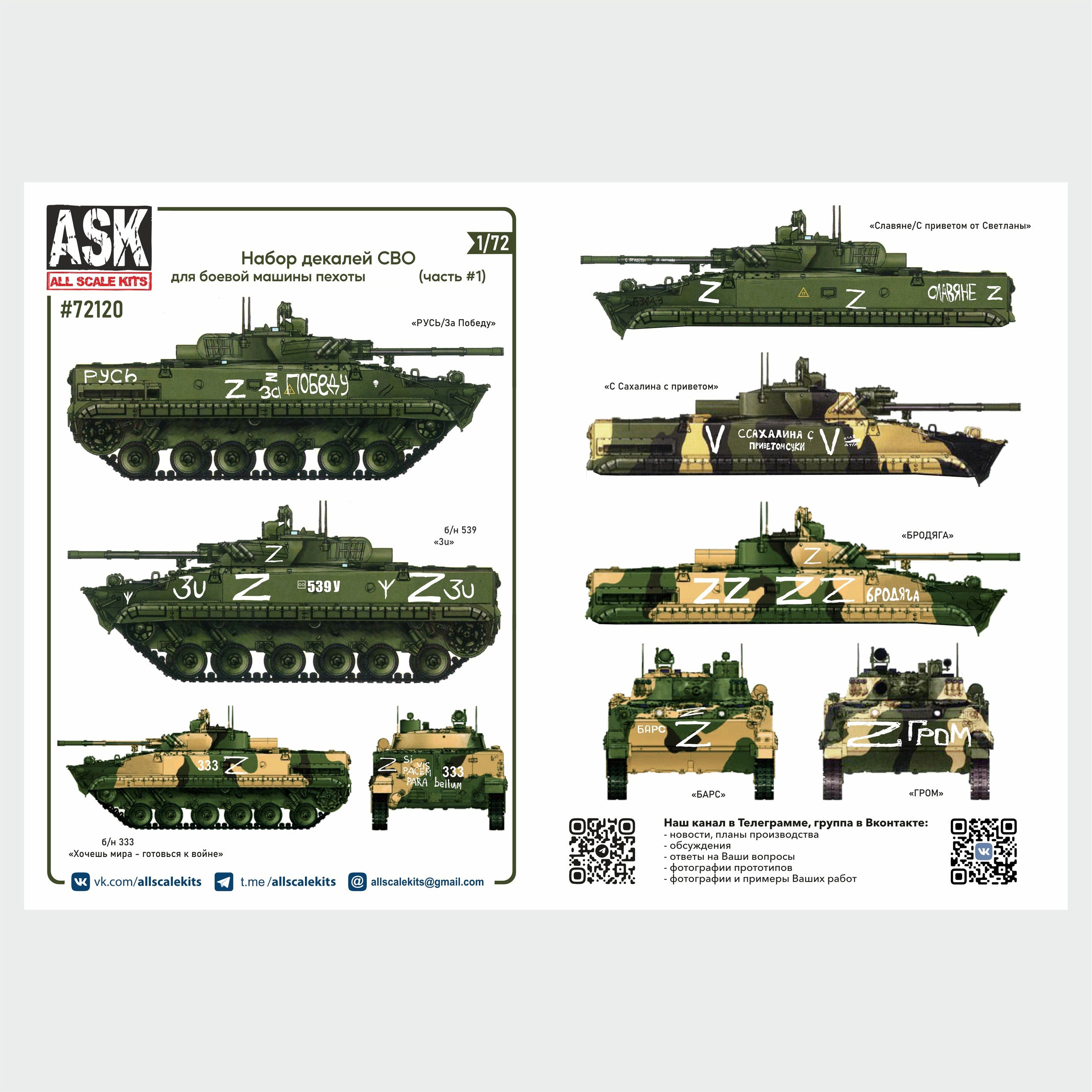 ASK72120 All Scale Kits (ASK) 1/72 Набор декалей Боевая машина пехоты-3 СВО (часть 1)