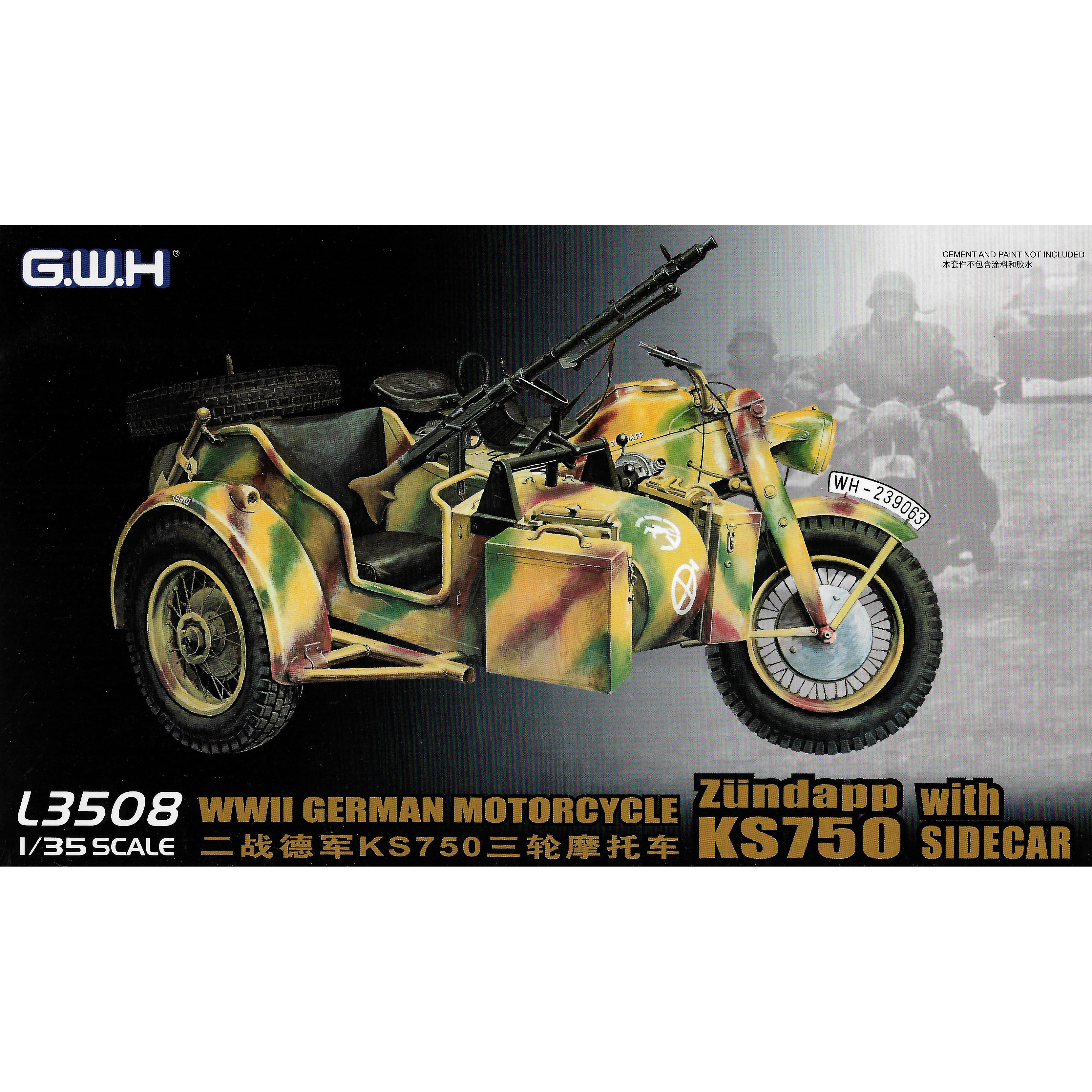 L3508 Great Wall Hobby 1/35 Германский мотоцикл Zundapp Ks 750 с люлькой и прицепом-тележкой