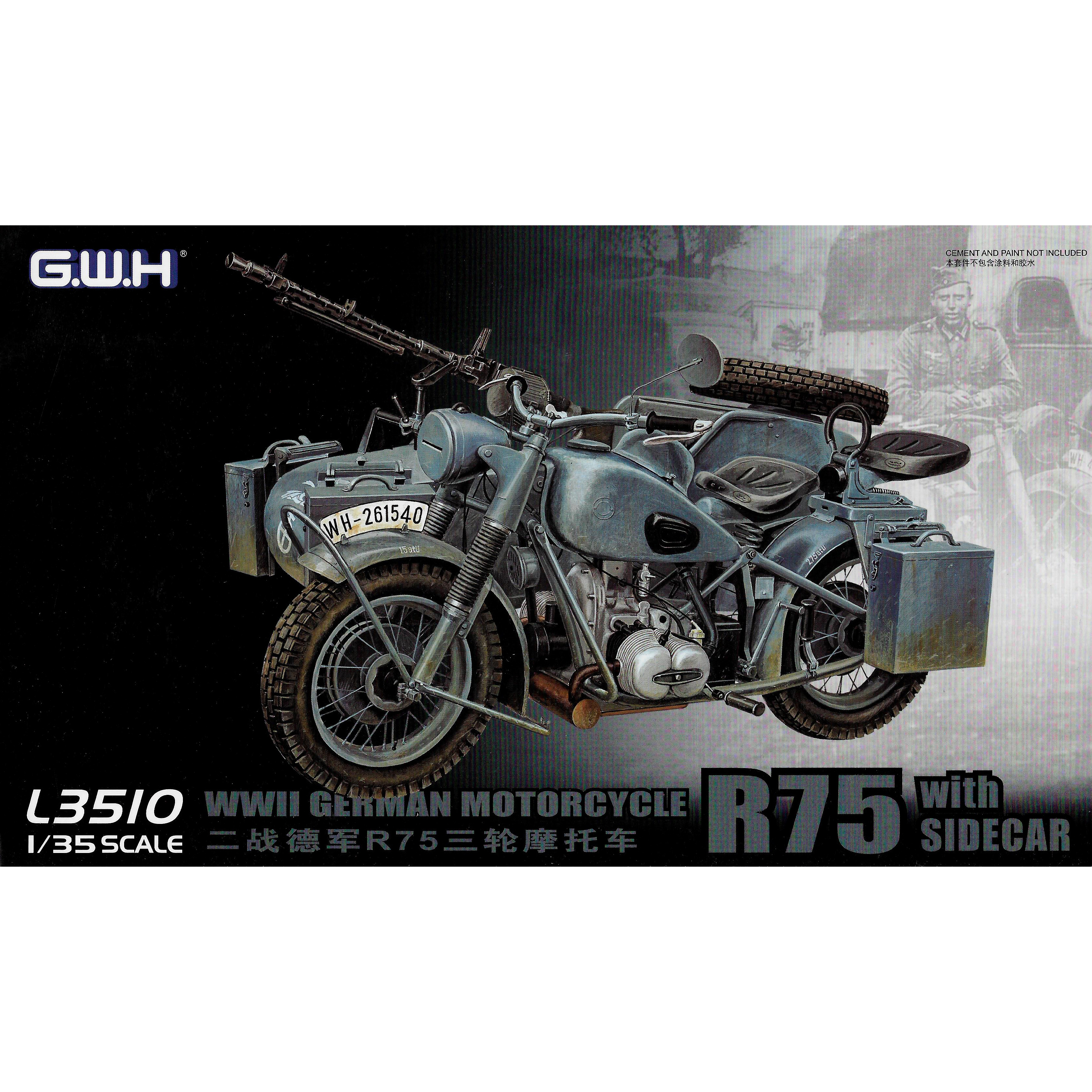 L3510 Great Wall Hobby 1/35 Германский мотоцикл BMW R75 с люлькой и прицепом-тележкой
