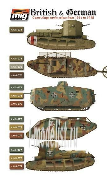 AMIG7110 Ammo Mig Набор акриловых красок I WW & II WW FRENCH CAMOUFLAGE COLORS (Французский камуфляж Первой и Второй Мировых Войн)