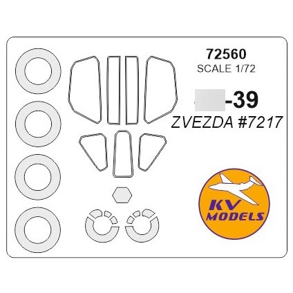 72560 KV Models 1/72 Набор окрасочных масок для остекления модели Суххой-39 + маски на диски и колеса