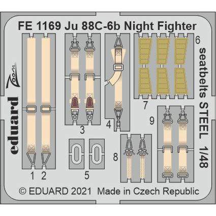FE1169 Eduard 1/48 Фототравление для Ju 88C-6b Night Fighter, ремни безопасности СТАЛЬНЫЕ