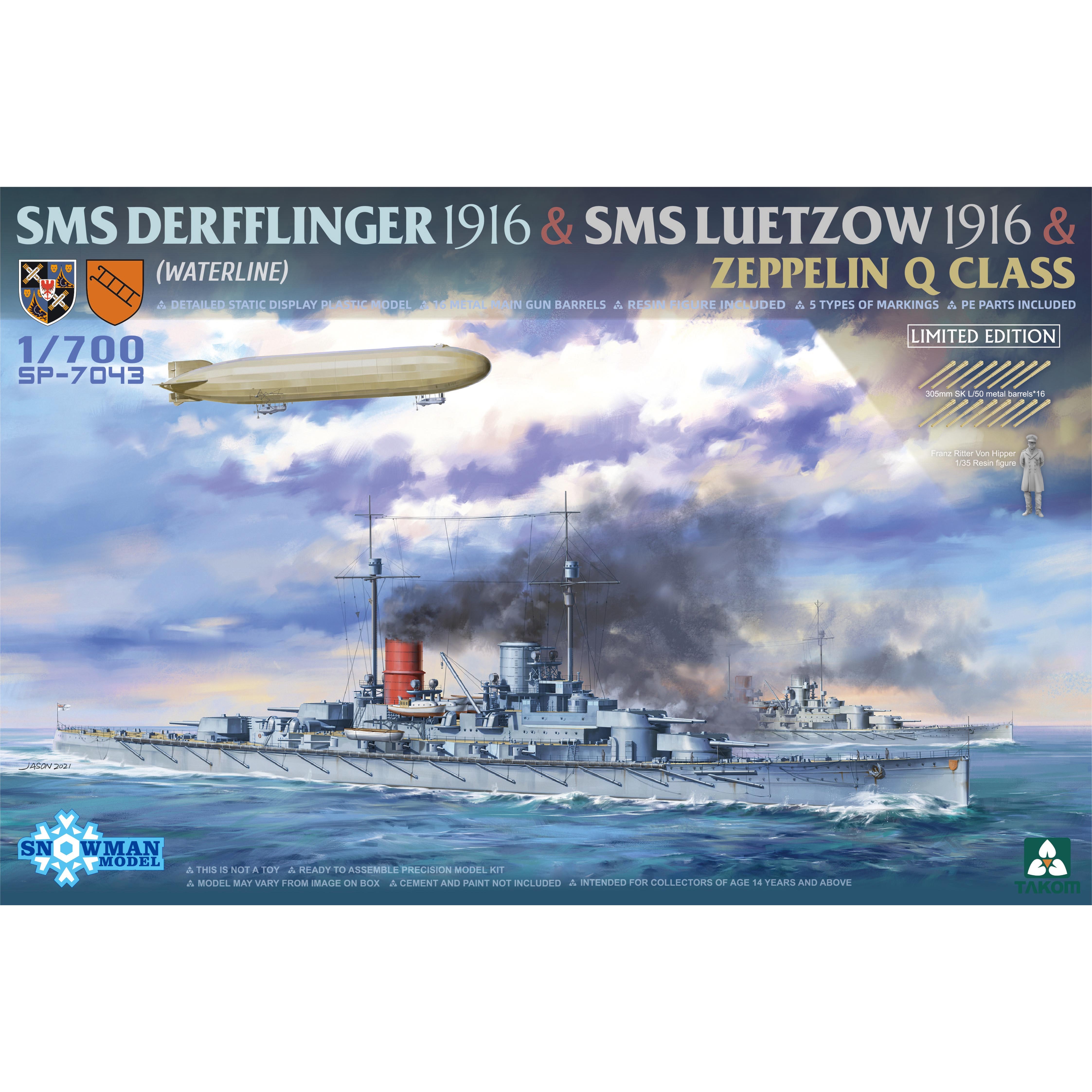 SP-7043 Takom 1/700 Крейсер SMS Derfflinger 1916 + крейсер SMS Lützow 1916 + дирижабль Zeppelin Q-class