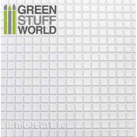 1104 Green Stuff World Пластиковый лист с текстурой большие квадраты А4 0,75 мм / ABS Plasticard - LARGE SQUARES Textured Sheet - A4