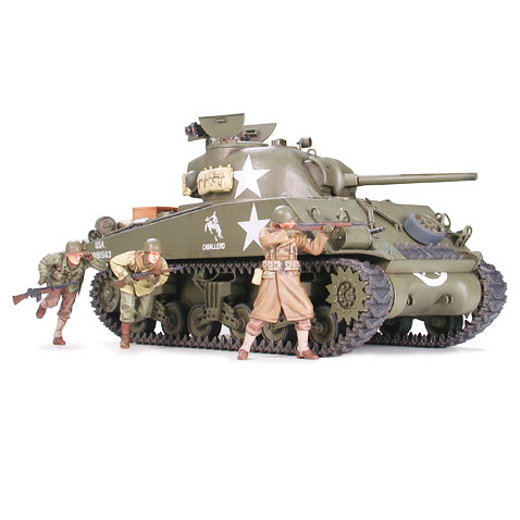 35250 Tamiya 1/35 M4A3 Sherman Американский танк, с 75мм пушкой. 1944г. Включает четыре фигуры и три варианта декалей.