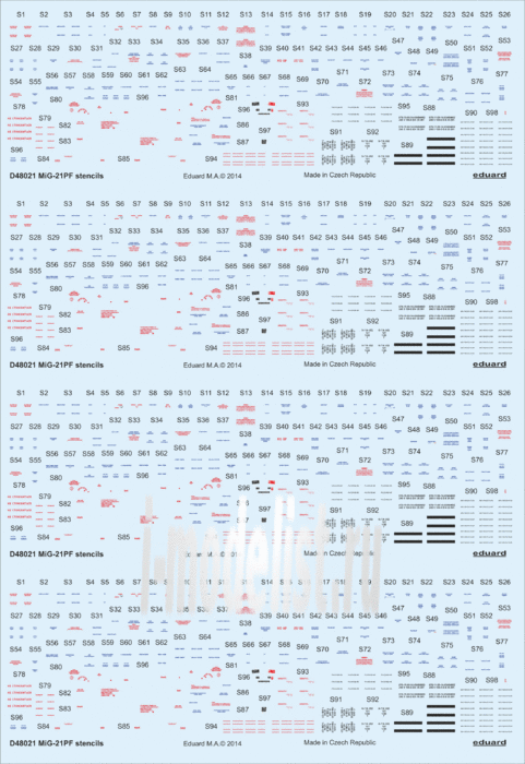 D48021 Eduard 1/48 Декаль для MiGG-21PF stencils