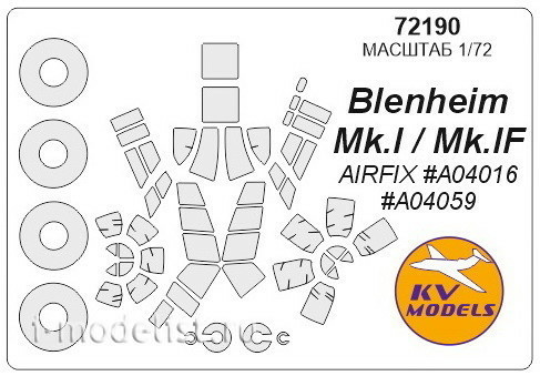 72190 KV Models 1/72 Набор окрасочных масок для  Bristol Blenheim Mk.I + маски на диски и колеса