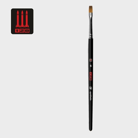 1281S25-6 128 Кисть синтетика имитация колонка / плоская 4 / ручка коротк. черная матовая / белая обойма