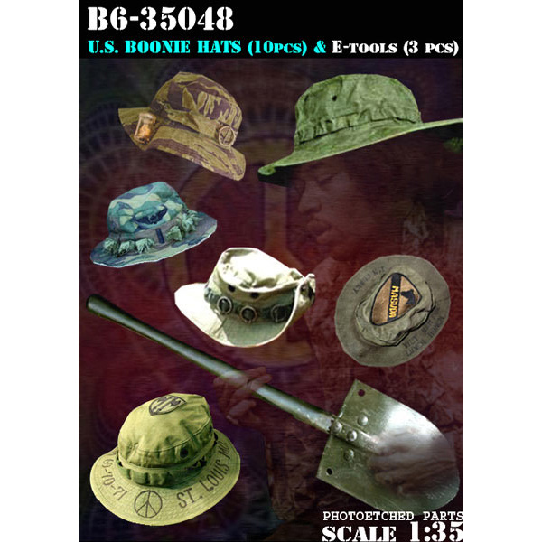 B6-35048 Bravo-6 1/35 U.S. Boonie Hats (10 pcs) and E-tools (3 pcs) / Шляпы буни США (10 шт.) и инструменты