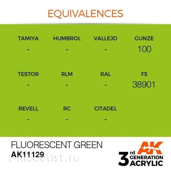 AK11129 AK Interactive Краска акриловая 3rd Generation Fluorescent Green 17ml / Флуоресцентный зеленый