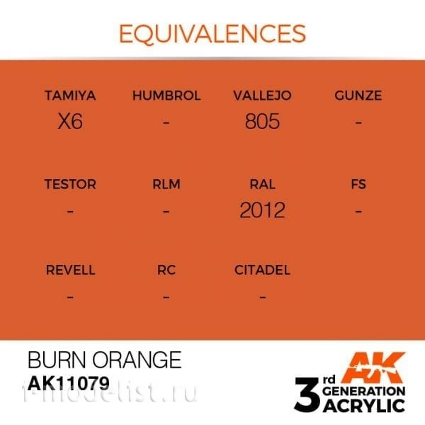 AK11079 AK Interactive Краска акриловая 3rd Generation Burn Orange 17ml / Жженый оранжевый
