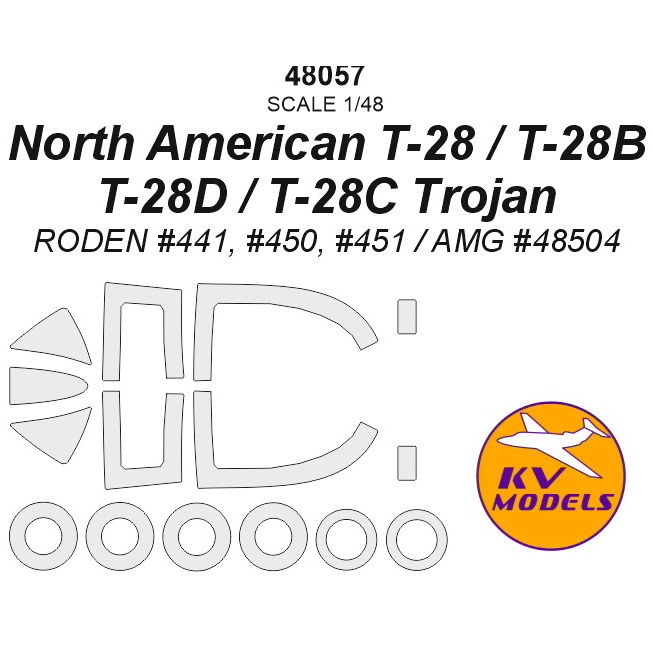 48057 KV Models 1/48 Окрасочная маска для North American T-28 / T-28B / T-28D / T-28C Trojan + маски на диски и колеса