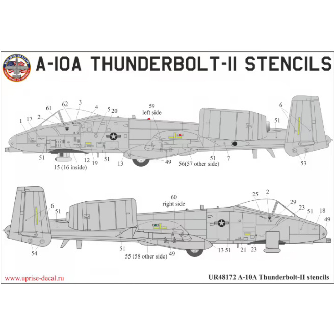 UR48172 UpRise 1/48 Декали для A-10A Thunderbolt-II, тех. надписи