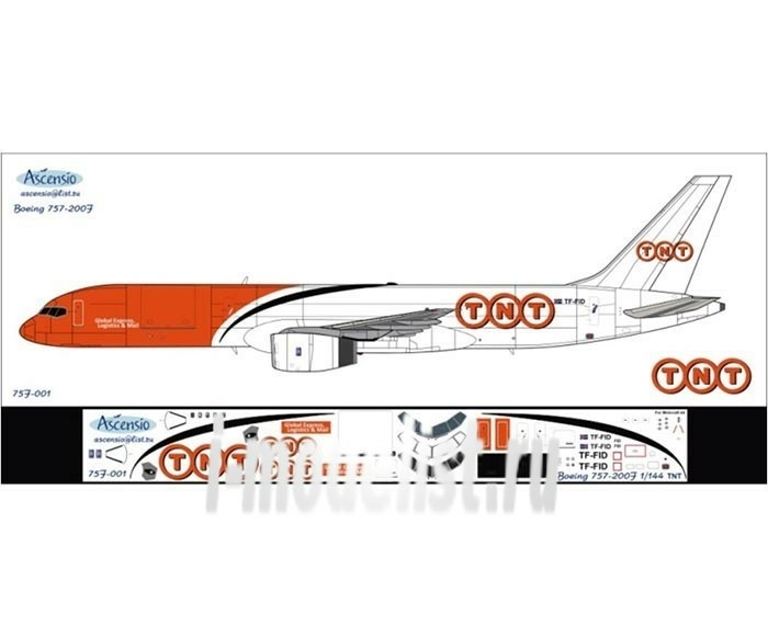 75F-001 Ascensio 1/144 Декаль на самолет боенг 757-200F (TNT) 
