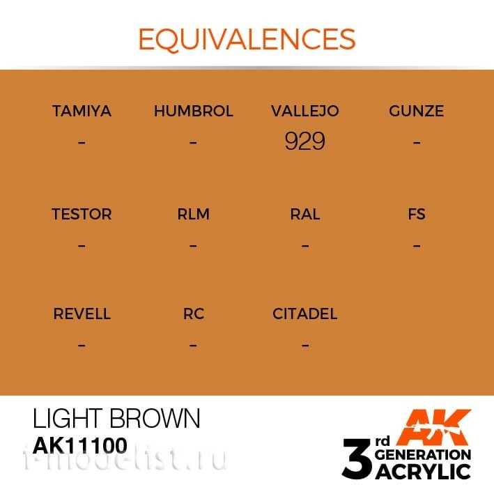 AK11100 AK Interactive Краска акриловая 3rd Generation Light Brown 17ml / Светло-коричневый