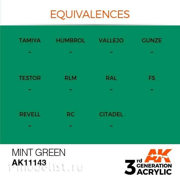 AK11143 AK Interactive Краска акриловая 3rd Generation Mint Green 17ml / Мятно-зеленый
