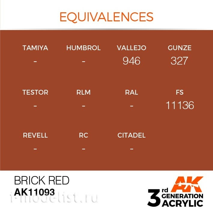 AK11093 AK Interactive Краска акриловая 3rd Generation Brick Red 17ml / Кирпично-красный